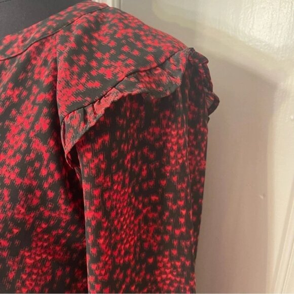 Beachlunchlounge Size M Red Black Kelsea Babydoll Semi Sheer Flowy Ruffle Dress - Picture 2 of 13